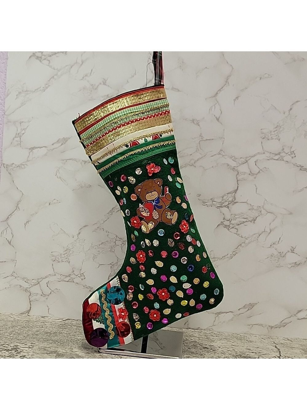 Vintage Handcrafted Christmas stocking made by telephone pioneers of America